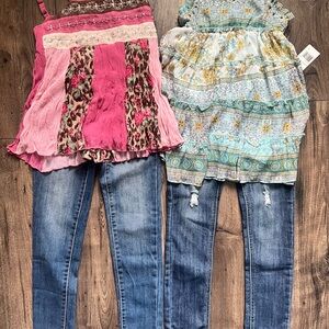 Size 8 Girls Pink and Blue Girls' Outfit Set. NWT Jeans. Limited Too Flowy tops